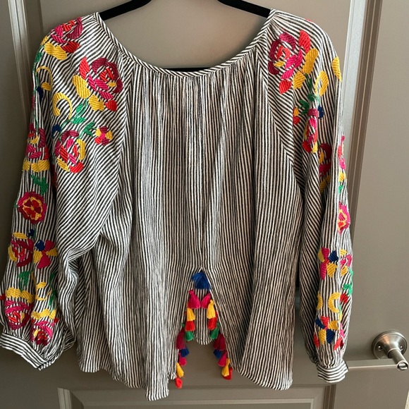 Anthro embroidered blouse with tassles, size L - Picture 4 of 4